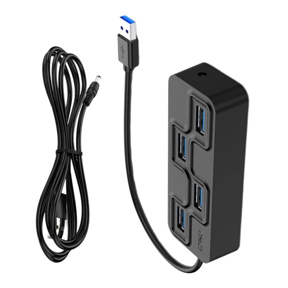 Plug and Play USB Hub for Computer Setups, 4 Port Splitter with Separate Port Buttons, 5V Power Input and Integrated USB-A Cable for Daily Use