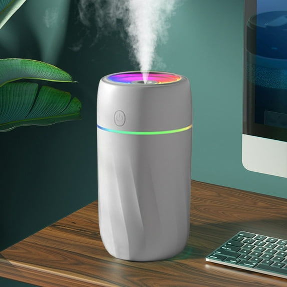 USB Humidifier with Colored Light, Quiet Cool Mist, For Bedroom Office Plants, Easy to Clean, 300ML Capacity, Portable, Continuous and Intermittent Mist Modes
