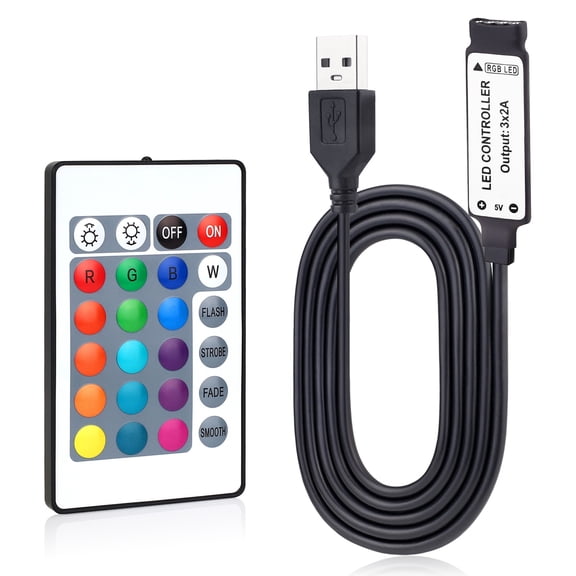 USB IR RGB LED Controller 5V 4Pin 6A 30W 16 Colors Remote Dimmer for Strip