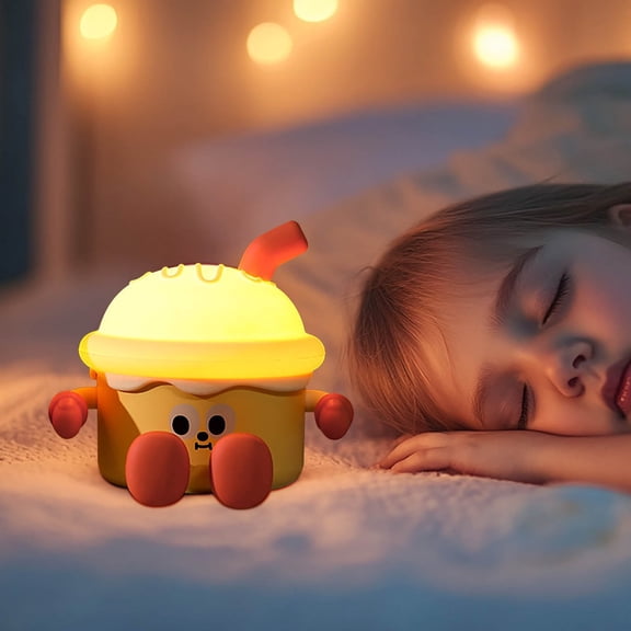 USB Ice Cream Night Light - Rechargeable Tap Control Lamp with 3 Brightness Levels for Kids' Room, Bedside (1200mAh, Soft Glow) Yellow