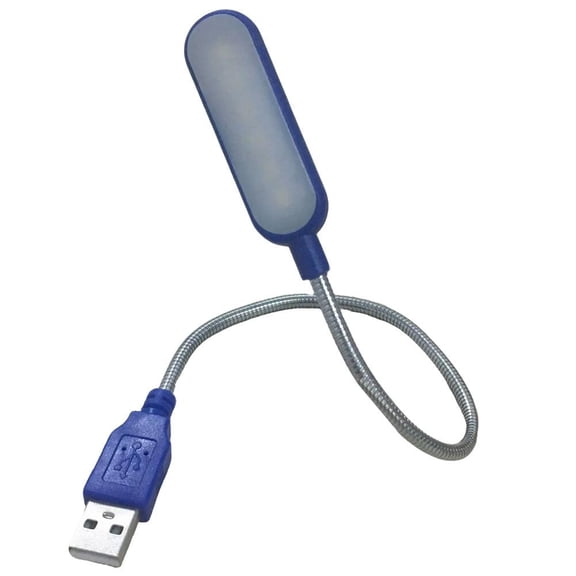 USB LED Book Light, 31 cm Flexible Metal Rod Reading Lamp with 6 LED Beads, Blue, 1 Piece