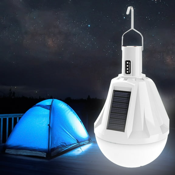 USB LED Camping Lantern | Hanging Tent Lamp - Solar & USB Rechargeable - 3 Light Modes | IPX5 Waterproof | Portable Emergency Power Bank | White | 10.5x10.5x17cm/12x12x19cm | 1 Pack
