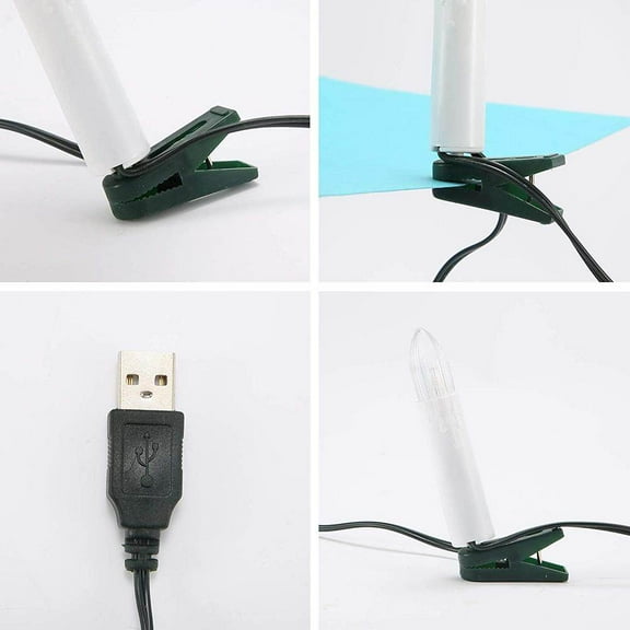 USB LED Candle Lamp Warm White LED Flameless Christmas Candle String Lights with Tree Clips Holiday Party Decoration