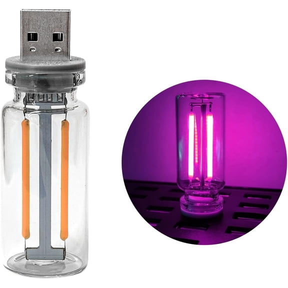 USB LED Car Interior Atmosphere Light, Plug-in USB Automotive Interface Charging Ambient Light, Mini Glass Bottle Night Light Touch Control Vehicle Interior Decor Retro Lamp (Purple)