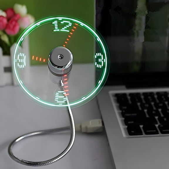 USB LED Clock Fan with Real Time Display, Adjustable Time, USB-Powered Mini Cooling Fan for Computer/Laptop, Creative Cool Gadget