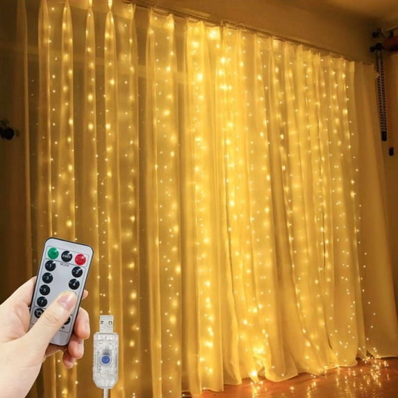 USB LED Curtain String Lights Hanging Window Lights with Remote Connectable Festival Decor Fairy Lights Bedroom Outdoor Decor (Warm white,3X1M 100LEDs-USB)