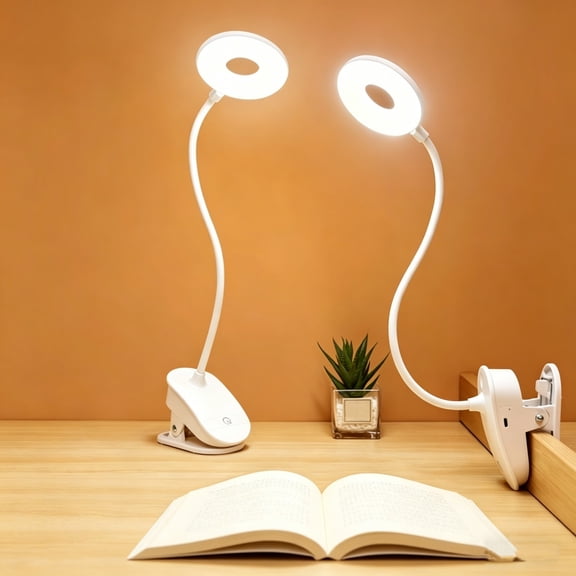 USB LED Desk Lamp Clip On - Ring Light with Flexible Gooseneck Gooseneck for Reading Studying Working - USB Powered Task Light for Home Office Workspace Bedroom Dormitory