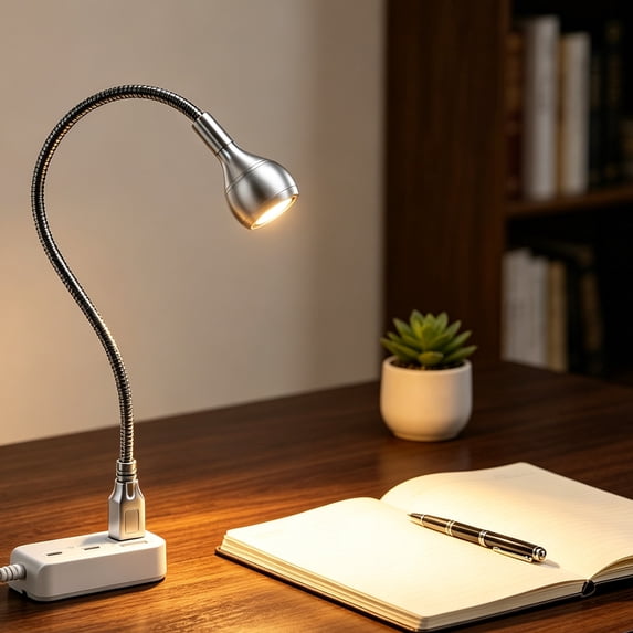 USB LED Desk Lamp with Flexible Metal Gooseneck, Portable Reading Light for Laptop Keyboard, Computer Book Light with 360 Degree Adjustable Neck, Mini USB Powered Night Light for Home Office, Silver