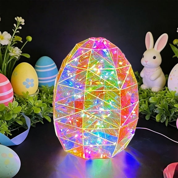 USB LED Easter Egg Craft Ornament - Glowing Iridescent Easter Egg for Party & Mall Decor, Durable USB Light-Up Egg, Illuminated Easter Decor for Home & Commercial Display, 8*6in, Colorful
