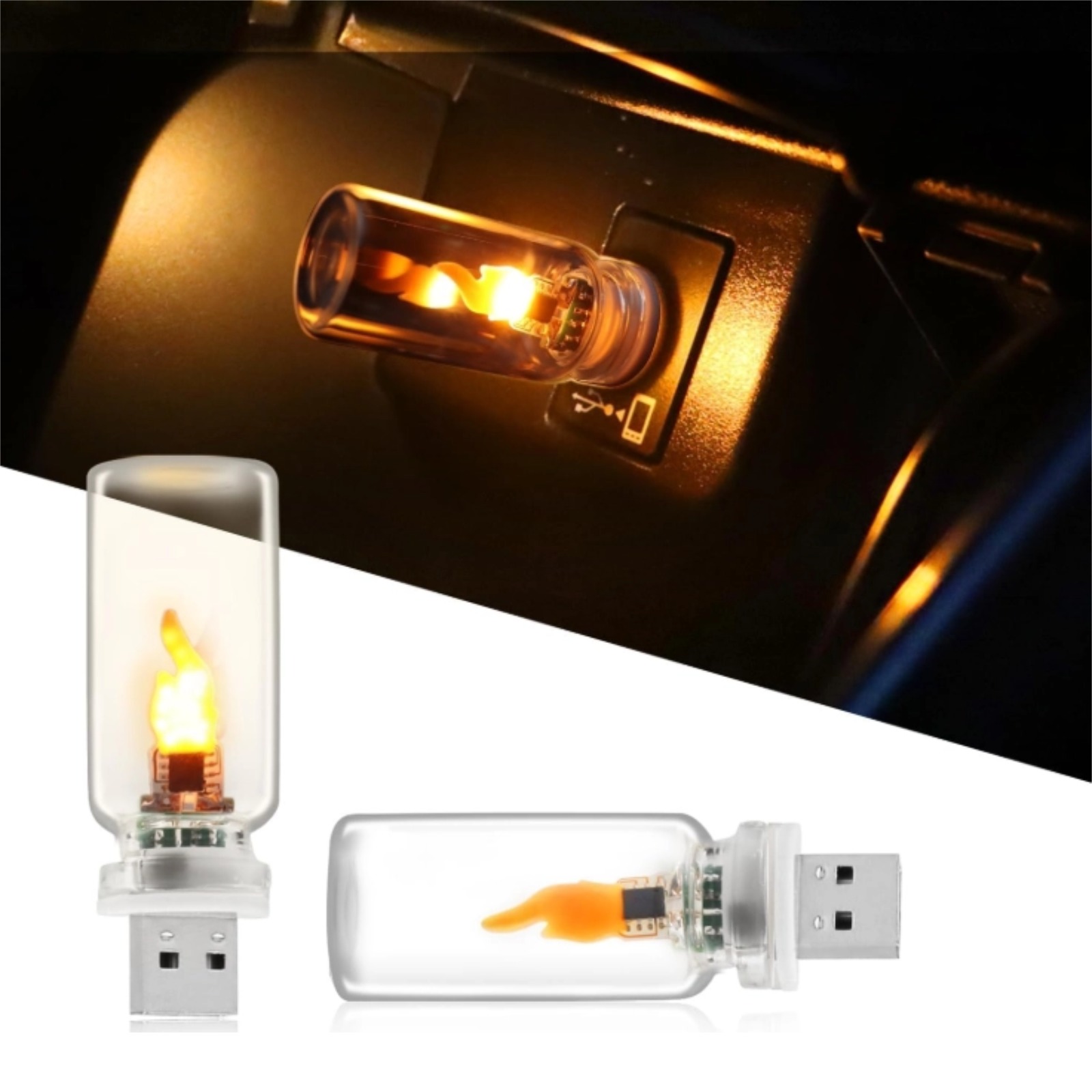 USB LED Flame Decor Light 1 PC, Plug in USB Car Interior Ambient Light ...