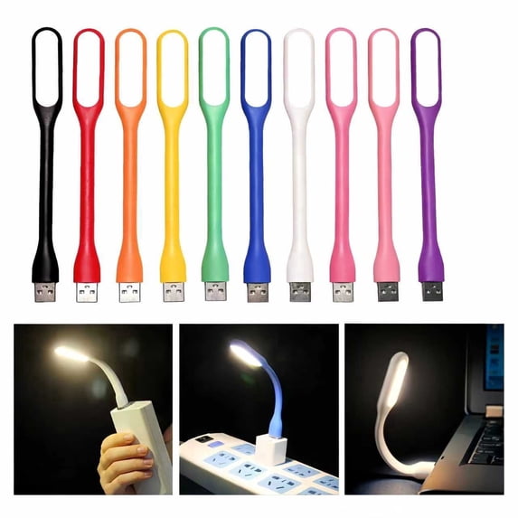 USB LED Light Lamp for Power Bank (10 PCS) Portable Eye Care Mini Night Light with Flexible Arm, USB Gooseneck Reading Lamps Book Light,Compatible for Desktop, Notebook Laptop(10 colors)