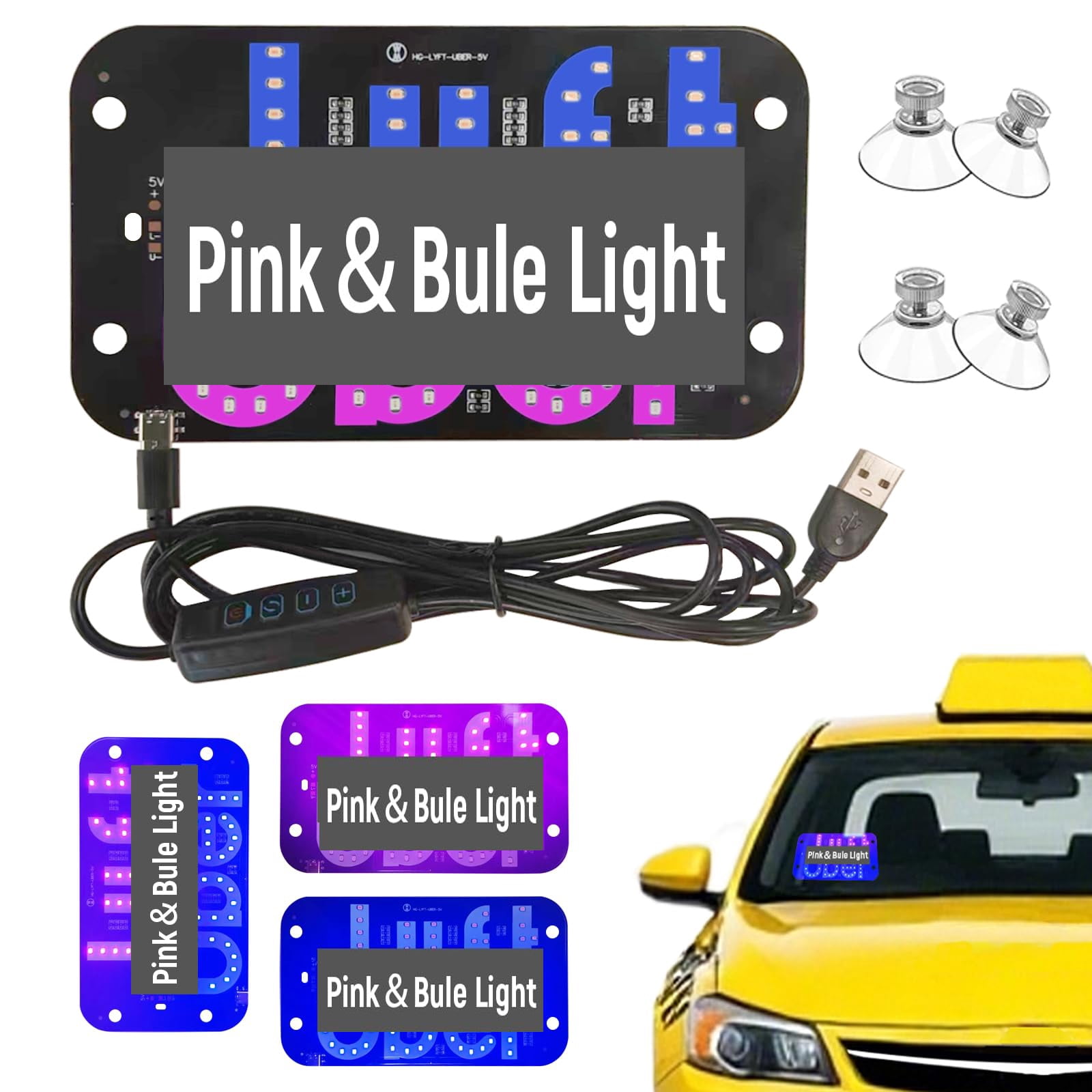 USB LED Light Sign for Drivers, Taxi Car Led Sign with Suction Cups ...