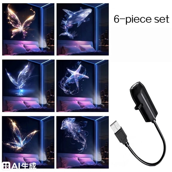 USB LED Projection Night Light, Ocean Theme Rotating Projector Lamp with 6 Film Discs, Ambient Lighting for Bedroom, Home Decor
