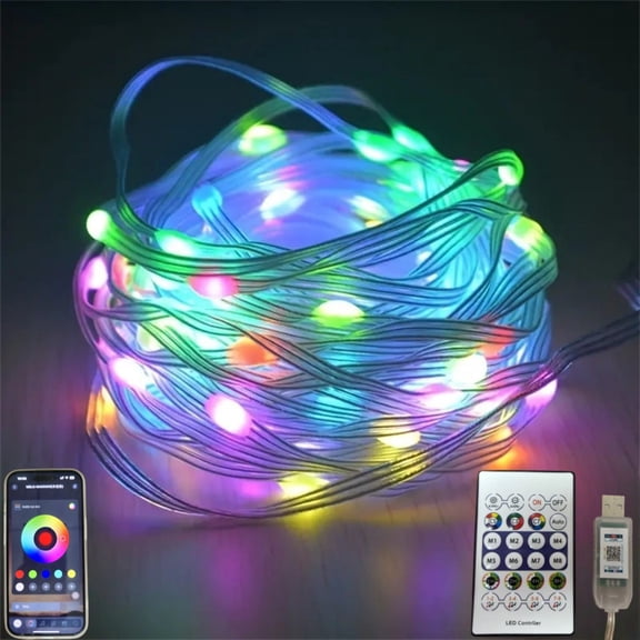 USB LED Smart Leather Wire Light,Music Synchronous Color Change,APP&remote Control,Used for Party Decoration
