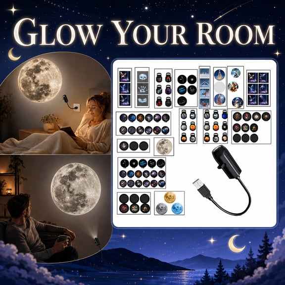 USB LED Star Moon Projector Night Light, Bedroom Decorative Ambient Lamp with Flexible Gooseneck (1pc)