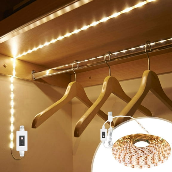 USB LED Strip Light Motion Sensor 6.56ft 120LED Auto On/Off for Under Cabinet Wardrobe Stair Pantry Counter Shelf Closet Locker