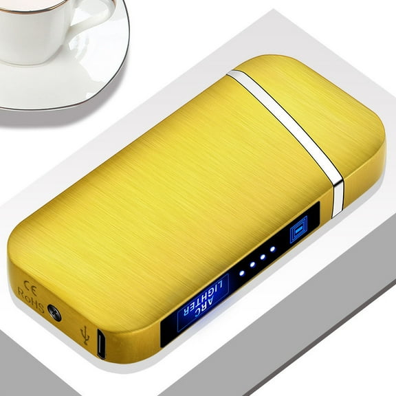 USB Lighter, Rechargeable Flameless Cigarette Lighter, Windproof Double Ignition Portable USB Charging Gift Box Collectible, Yellow