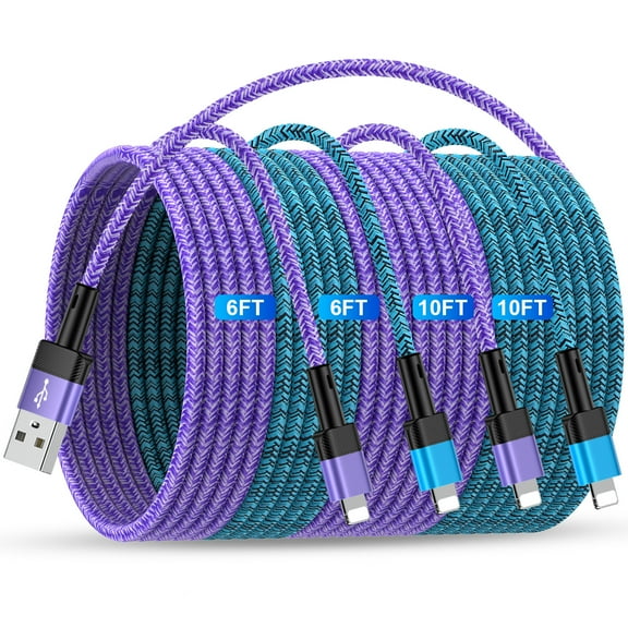 USB A to Lighting Cable 6FT 10FT,Zacenei 4Pack iPhone Charging Cable 6FT 10FT Charging Cords iPhone Power Cords Nylon 3A High Speed Fast Charging Wire USB Lighting Charger Cable Compatible for iPhone