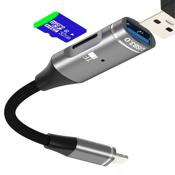 USB to Lightning Adapter (2in1) for IPhone 14 13 12 11 Pro Max Micro SD Card Reader Cable Digital Camera for IPad Flash Drive OTG Lighting TF Memory Stick Transfer Adaptador Cord Connection