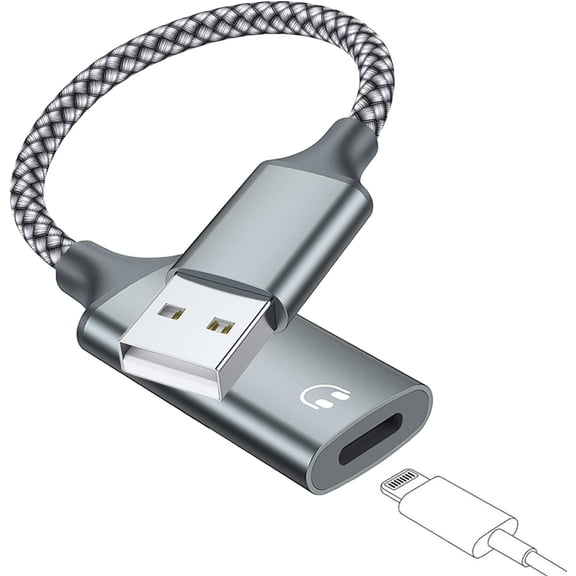 USB A to Lightning Audio Adapter Cable USB 3.0 Male to Lightning Female HiFi Audio Headphones Converter Fit with USB A MacBook Computer PC Support Volume Control Mic Nylon Braided