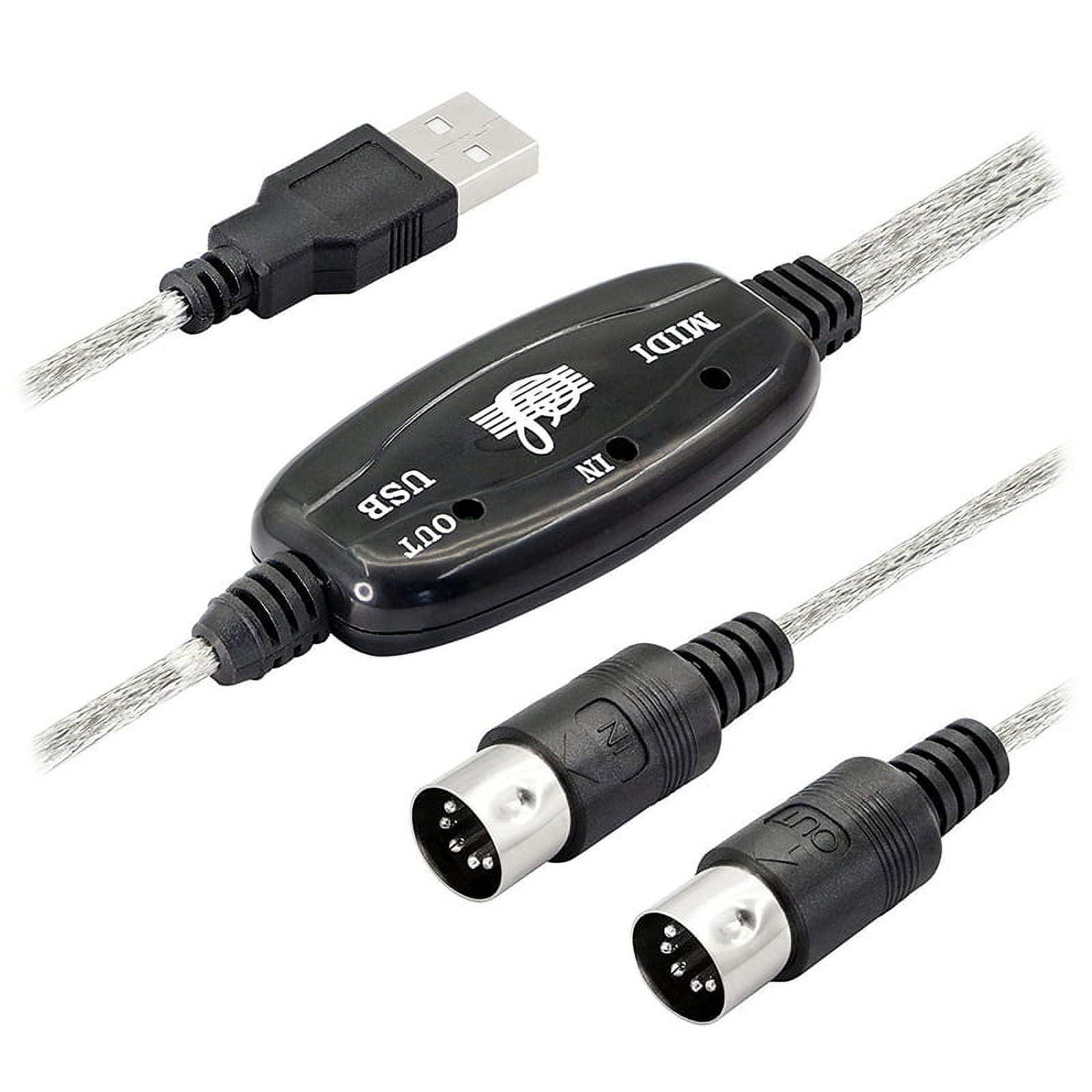USB MIDI Cable Adapter, USB Type A Male to MIDI Din 5 Pin In-Out Cable  Interface with LED Indicator for Music Keyboard