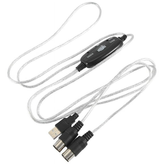 USB MIDI Cable Adapter, USB Type A Male to MIDI Din 5 Pin in-Out Cable Interface with LED Indicator for Music Keyboard