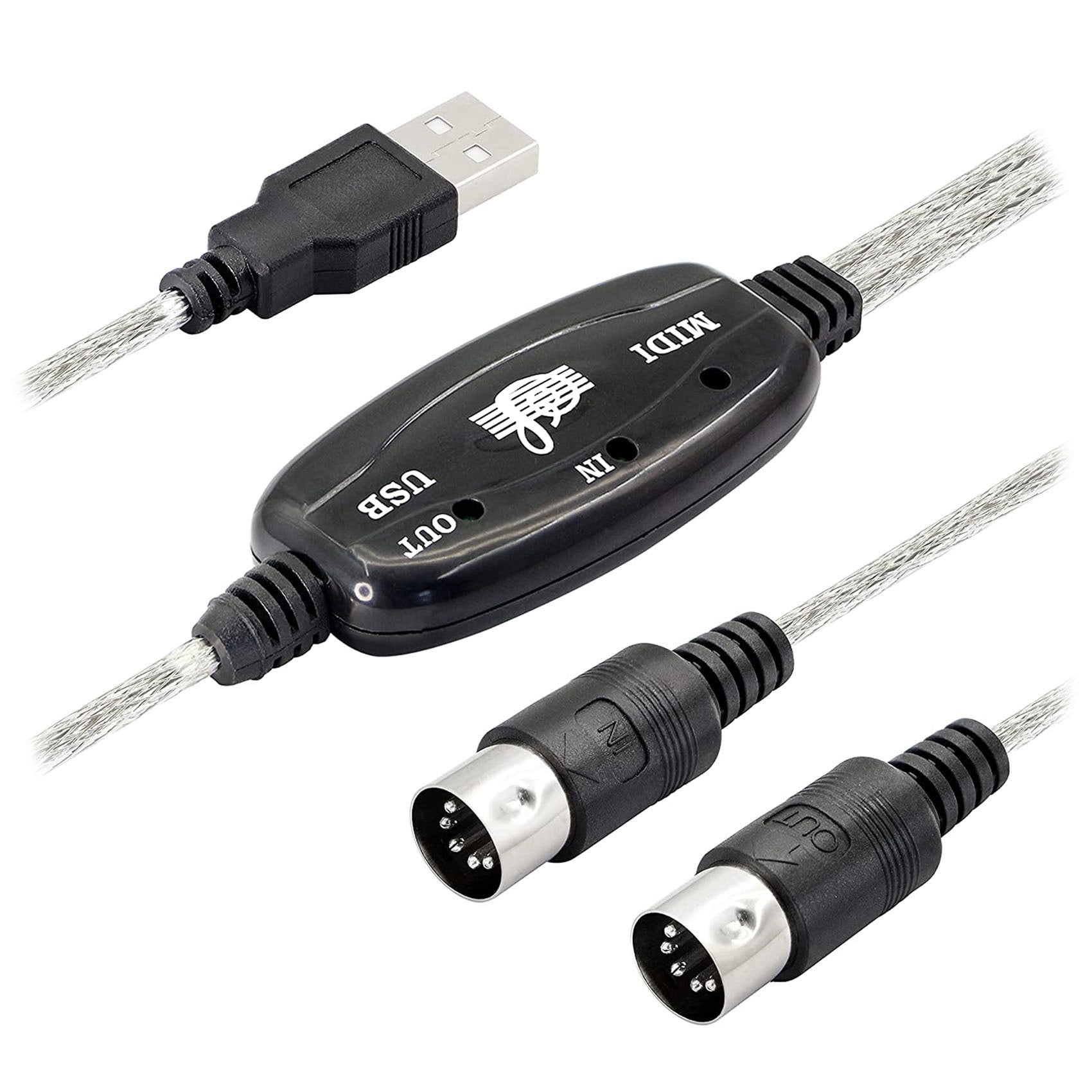 USB MIDI Cable Adapter USB Type A Male to MIDI Din 5 Pin In-Out Cable  Interface with LED Indicator for Music Keyboard
