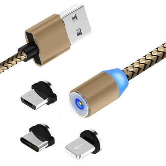 USB Magnetic Universal Charging Cable, High Quality Nylon Bend Free Magnetic Cable For Apple, Samsung, Android - Gold, New