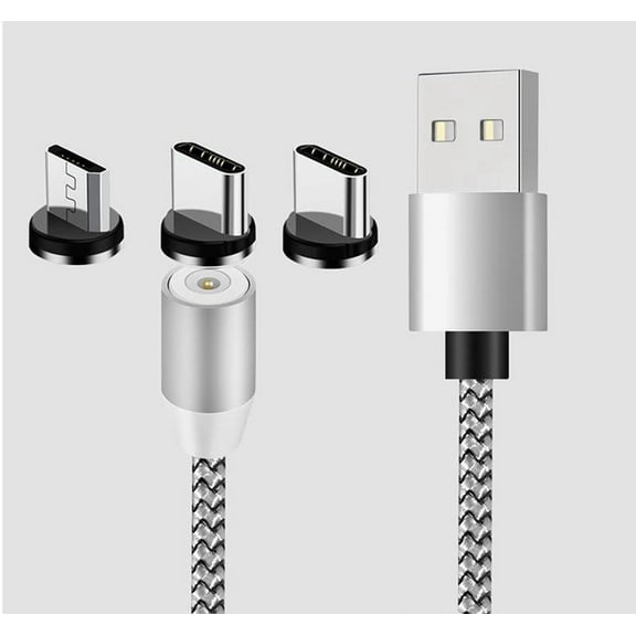 USB Magnetic Universal Charging Cable, High Quality Nylon Bend Free Magnetic Cable For Apple, Samsung, Android - Gray, New