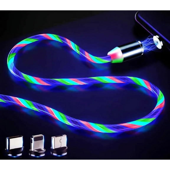 USB Magnetic Universal Charging Cable, LED Flowing Light Magnetic Cable For Apple, Samsung, Android - Multi-color, New