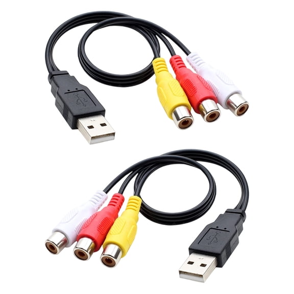 USB Male to 3RCA Female AV Video Sound Cable Molded Connectors Strain Relief for Tight Corner Setups