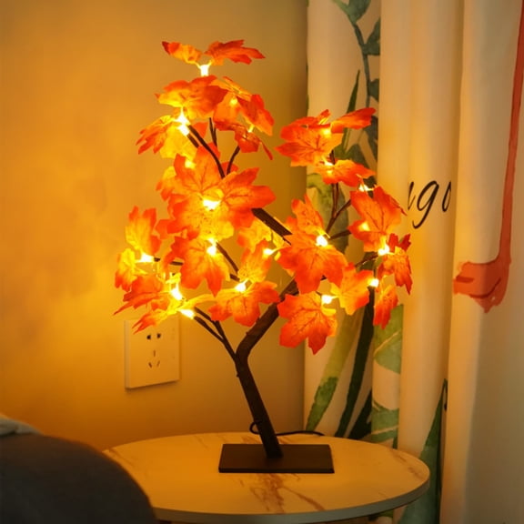 USB Maple Leaf Tree Light, LED Thanksgiving Lamp With Warm White String Lights, USB Powered Adjustable Branches for Fall Bedroom Decor and Table Centerpiece