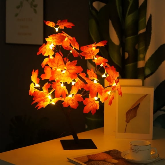 USB Maple Leaf Tree Light with Warm LED, Artificial Fall Decor for Thanksgiving, Flexible Branch Desk Lamp for Bedroom and Living Room, Home Decor Centerpiece