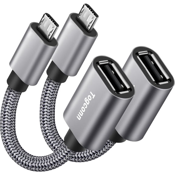 USB to Micro Adapter 2 Pack, Unidirectional Male Female 2.0 OTG On-The-Go Cable Converter, Nylon Braided, Aluminum Shells for S7 , Flash Drive, Mouse, Keyboard, Game Controller