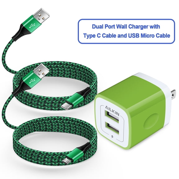 USB Micro Cable,Micro USB Cable 6ft with 2.1A USB Wall Charger,Ailkin USB Charger Adapter,Type C Cables High Speed Fast Charging Android Charging Cable Usb Micro Cable with Fast Charger Block