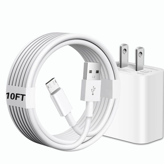 USB A to Micro USB Cable 10ft USB Charging Block 5v 2a Power Adapter Compatible fo Samsung Galaxy Tab A, E, S, S2, 3, 4, 7.0" 8.0" 8.4" 9.6" 9.7" 10.1" 10.5" LTE Samsung Tablet Charger