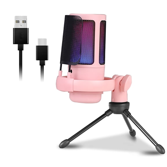 USB Microphone 192kHz/24Bit with Color Lighting Gaming Mic with Mute Button Base for Streaming and Live singing