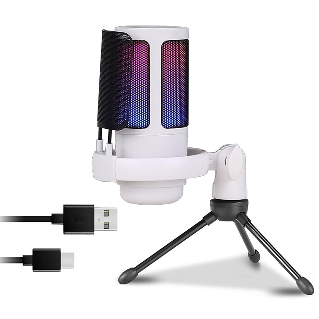 USB Microphone 192kHz/24Bit with Color Lighting Gaming Mic with Mute Button Solid Base for Streaming and Live singing