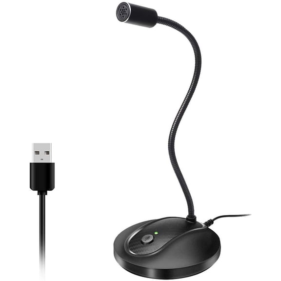 USB Microphone, 360 Degree Adjustable Gooseneck Design, Mute Button & LED Indicator, Noise-Canceling Technology, Plug & Play, Compatible with Windows & MacOS