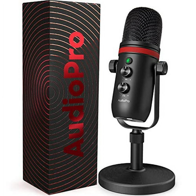 USB Microphone - AUDIOPRO Computer Condenser Gaming Mic for  PC/Laptop/Phone/PS4/5, Headphone Output, Volume Control, USB Type C Plug  and Play, LED