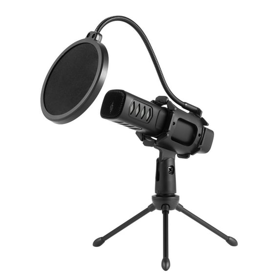 USB Microphone Cardioid Condenser Mic with Tripod Stand Pop Filter Shock Mount for Gaming Streaming Podcasting Compatible with PC Laptop Smartphone