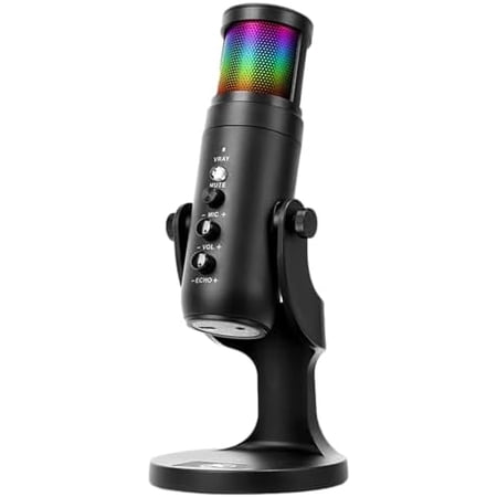 USB Microphone, Computer Condenser Gaming Mic for PC/Laptop/Phone, Gaming Microphone, Headphone Output, Volume Control, USB Plug and Play, LED Mute , for Streaming, Podcast, Studio Recording