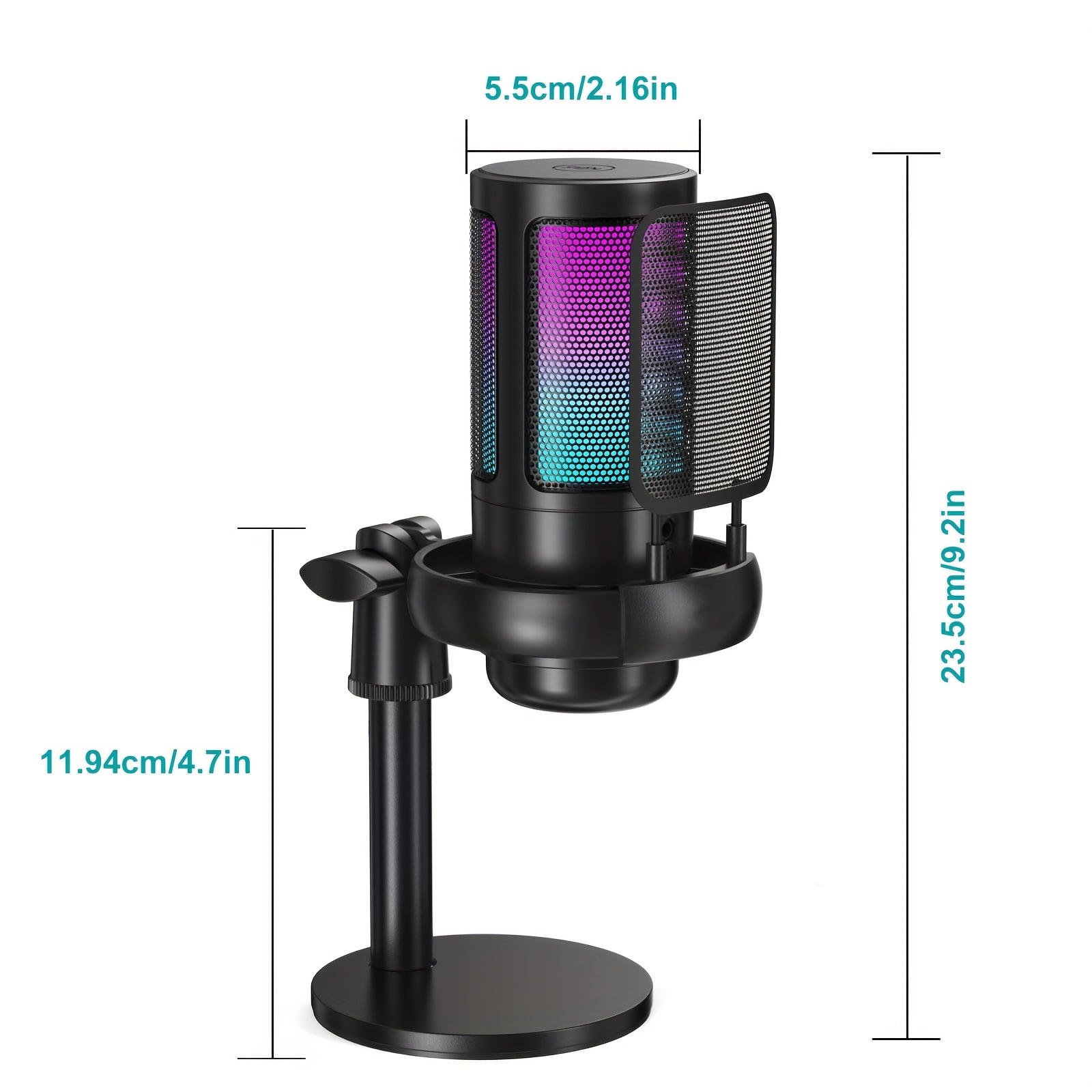 USB Microphone for Gaming on PC And PS4/5, Featuring a Condenser Mic with Instant Mute, RGB Light, Tripod Stand, Pop Filter, Shock Mount, And Gain Control, Ideal for Podcasts, Videos, And Streaming