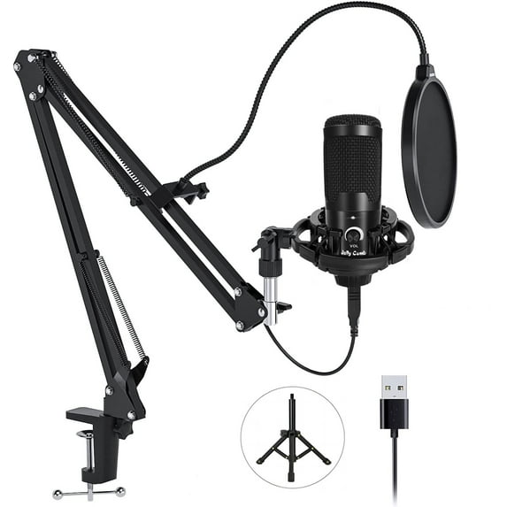 USB Microphone, Jelly Comb 192KHZ/24Bit Plug & Play PC Computer Podcast Condenser Microphone Kit with Professional Sound Chipset for Recording, Gaming, Singing, YouTube