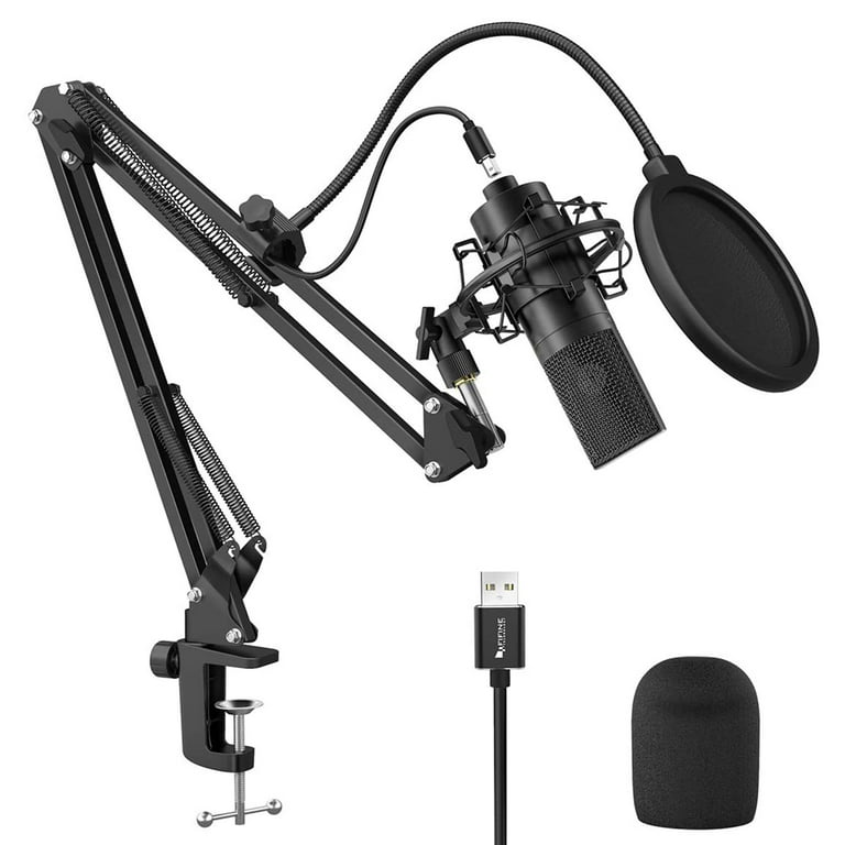 FIFINE Studio Condenser USB Microphone Computer PC Microphone Kit with  Adjustable Boom Arm Stand Shock Mount for Instruments Voice Overs Recording
