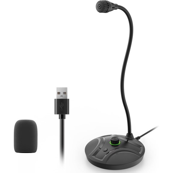 USB  Microphone, Plug & Play Desktop Condenser Mic for PC & Gaming with Volume Knob and - Mute Button, Compatible with Windows/, Ideal for YouTube,Streaming(Black)