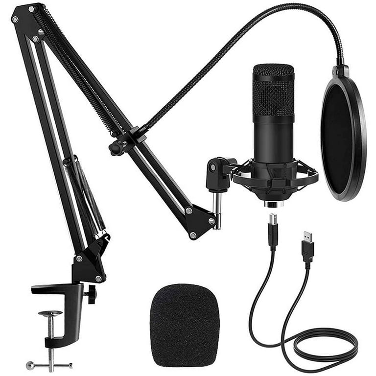 USB Streaming Podcast PC Microphone professional 192KHZ24Bit Studio  Cardioid Condenser Mic Kit with sound card Boom Arm Shock Mount Pop Filter  for