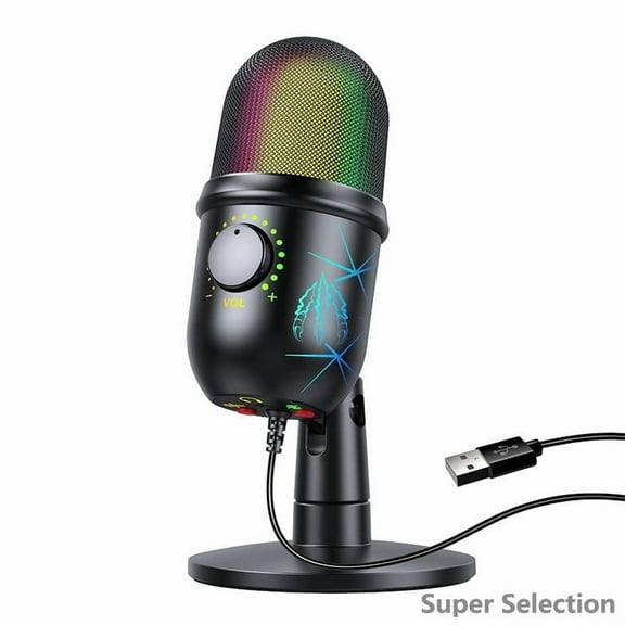 USB Microphone, Studio Condenser Recording Microphone With RGB Light, Plug & Play Cardioid Pattern For Streaming, Podcasting, Gaming, YouTube On PC, Mac, Includes Mute & Gain Control,Laser Models