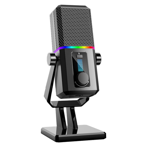 USB Microphone Unidirectional Mic Single Button Sound Control Microphone for Laptops with Cool LED Light