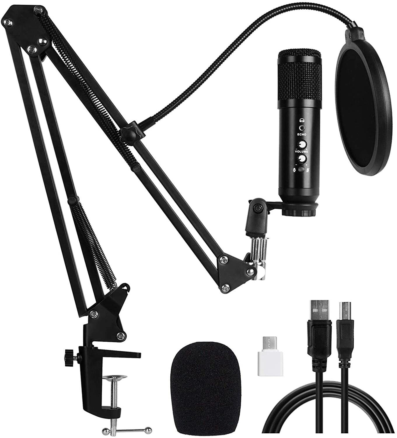 USB Microphone for PC-192KHZ/24Bit Studio Cardioid Condenser Mic Kit Recording